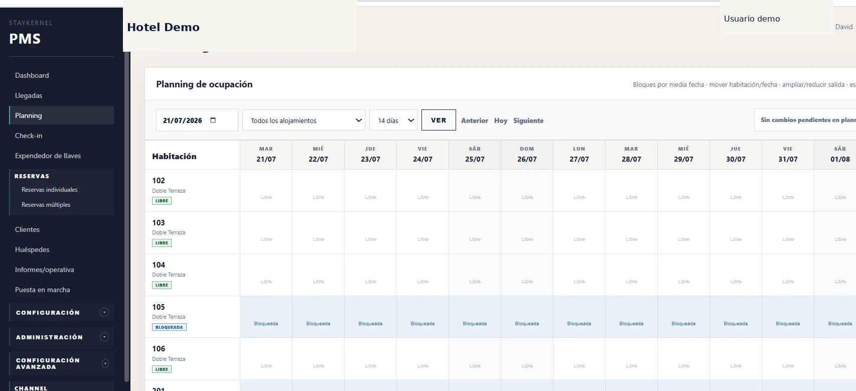 Hotel occupancy planning in StayKernel